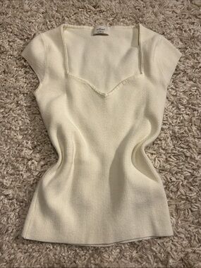 Aritzia Cream Ribbed Cap-Sleeve Knit Top